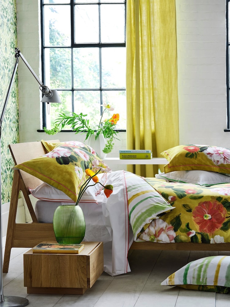 Designers Guild Mimosa Yellow Camellia 250 Thread Count Duvet Cover and Pillowcase Set - Image 2 of 10 Designers Guild Mimosa Yellow Camellia 250 Thread Count Duvet Cover and Pillowcase Set - Image 2 of 10