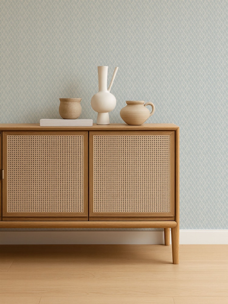 Scion Coast Blue Pomona Triangle Trellis 10M Wallpaper - Image 1 of 4