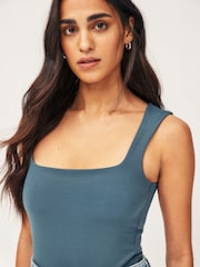 Blue Square Neck Slinky Bodysuit - Image 1 of 1