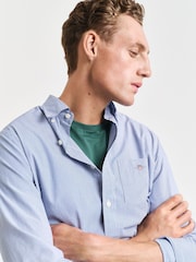 GANT Blue Stripe Regular Fit Poplin Cotton Shirt - Image 3 of 4