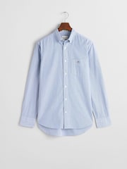 GANT Blue Stripe Regular Fit Poplin Cotton Shirt - Image 4 of 4