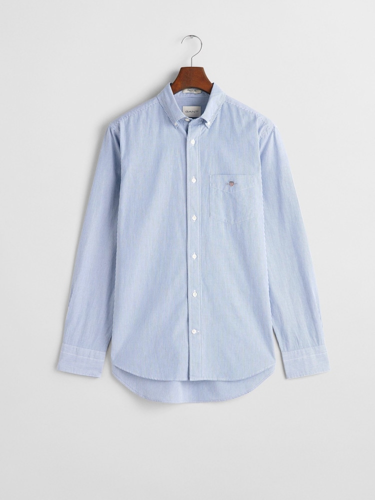 GANT Blue Stripe Regular Fit Poplin Cotton Shirt - Image 4 of 4