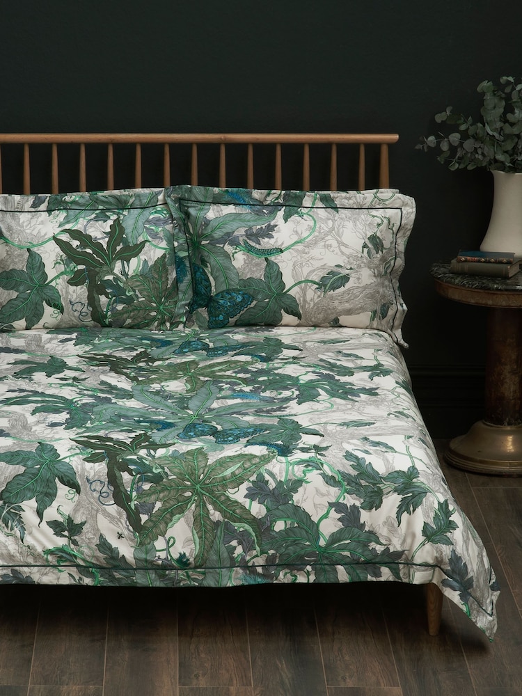 Timorous Beasties Green Leaforia Verde 220 Thread Count Duvet Cover and Pillowcase Set - Image 2 of 10 Timorous Beasties Green Leaforia Verde 220 Thread Count Duvet Cover and Pillowcase Set - Image 2 of 10