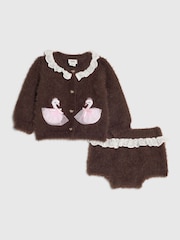 River Island Brown Swan Caridgan & Shorts Set - Image 2 of 5