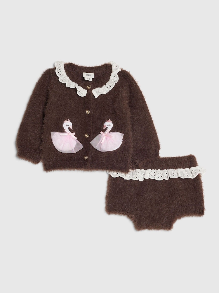 River Island Brown Swan Caridgan & Shorts Set - Image 2 of 5 River Island Brown Swan Caridgan & Shorts Set - Image 2 of 5