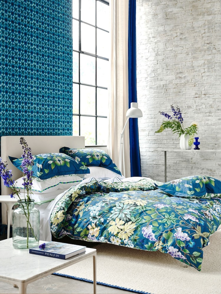 Designers Guild Indigo Bue Eleonora 200 Thread Count Duvet Cover and Pillowcase Set - Image 2 of 8 Designers Guild Indigo Bue Eleonora 200 Thread Count Duvet Cover and Pillowcase Set - Image 2 of 8