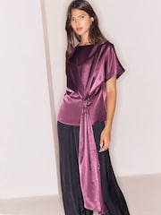 Lipsy Purple Satin Draped T-Shirt - Image 1 of 6