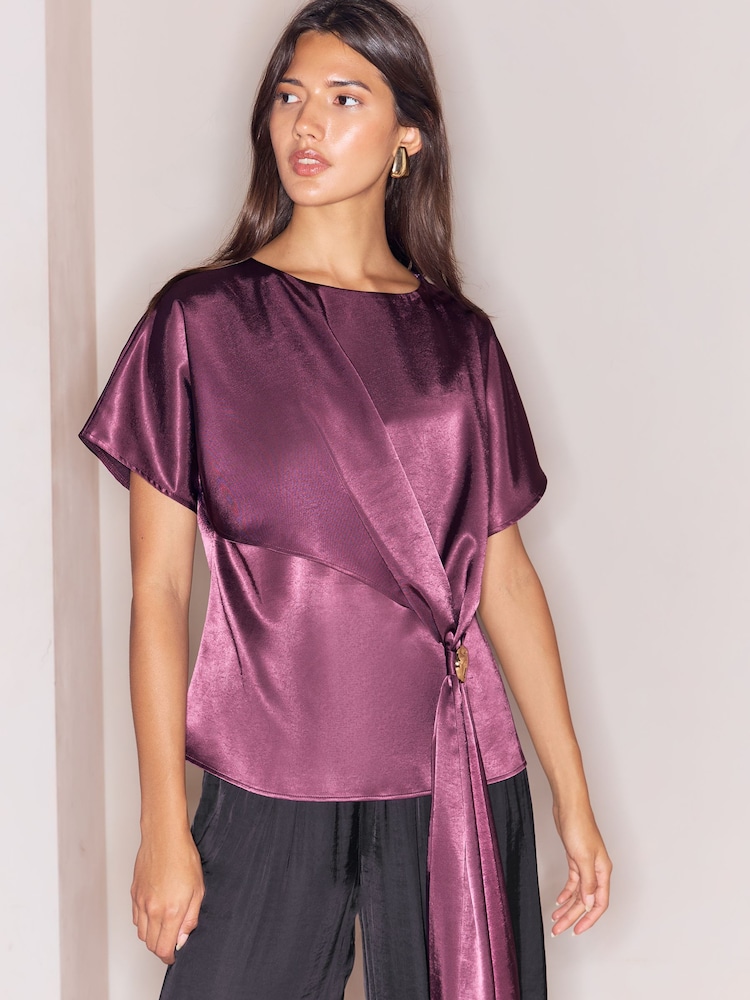 Lipsy Purple Satin Draped T-Shirt - Image 2 of 6