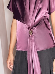 Lipsy Purple Satin Draped T-Shirt - Image 3 of 6