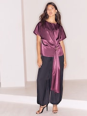 Lipsy Purple Satin Draped T-Shirt - Image 4 of 6