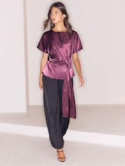 Lipsy Purple Satin Draped T-Shirt - Image 5 of 6