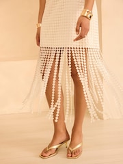 Mint Velvet Cream Disc Detail Fringed Midi Skirt - Image 3 of 8