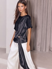 Lipsy Black Satin Draped T-Shirt - Image 1 of 5