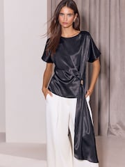 Lipsy Black Satin Draped T-Shirt - Image 3 of 5