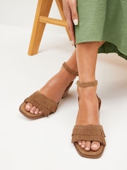 Tan Brown Forever Comfort® Fringe Heeled Sandals - Image 1 of 9