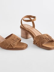 Tan Brown Forever Comfort® Fringe Heeled Sandals - Image 5 of 9
