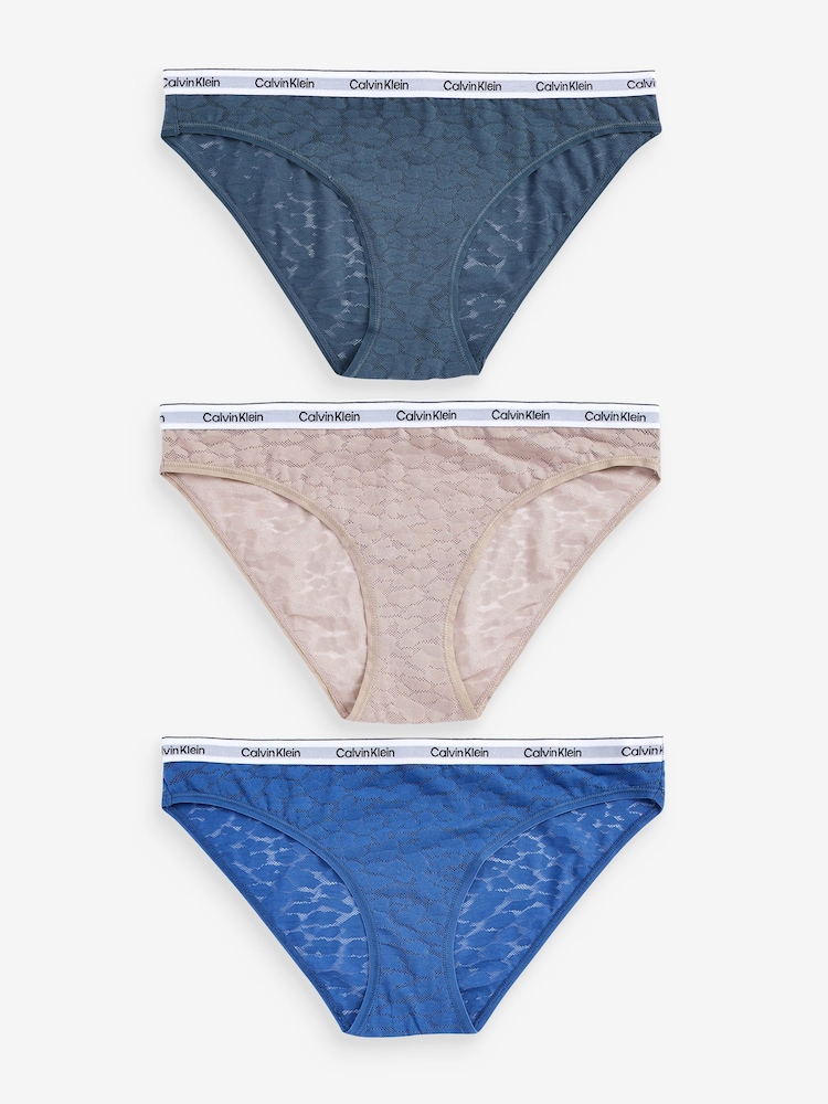 Calvin Klein Blue Modern Logo Lace Bikini Bottoms 3 Pack - Image 1 of 7