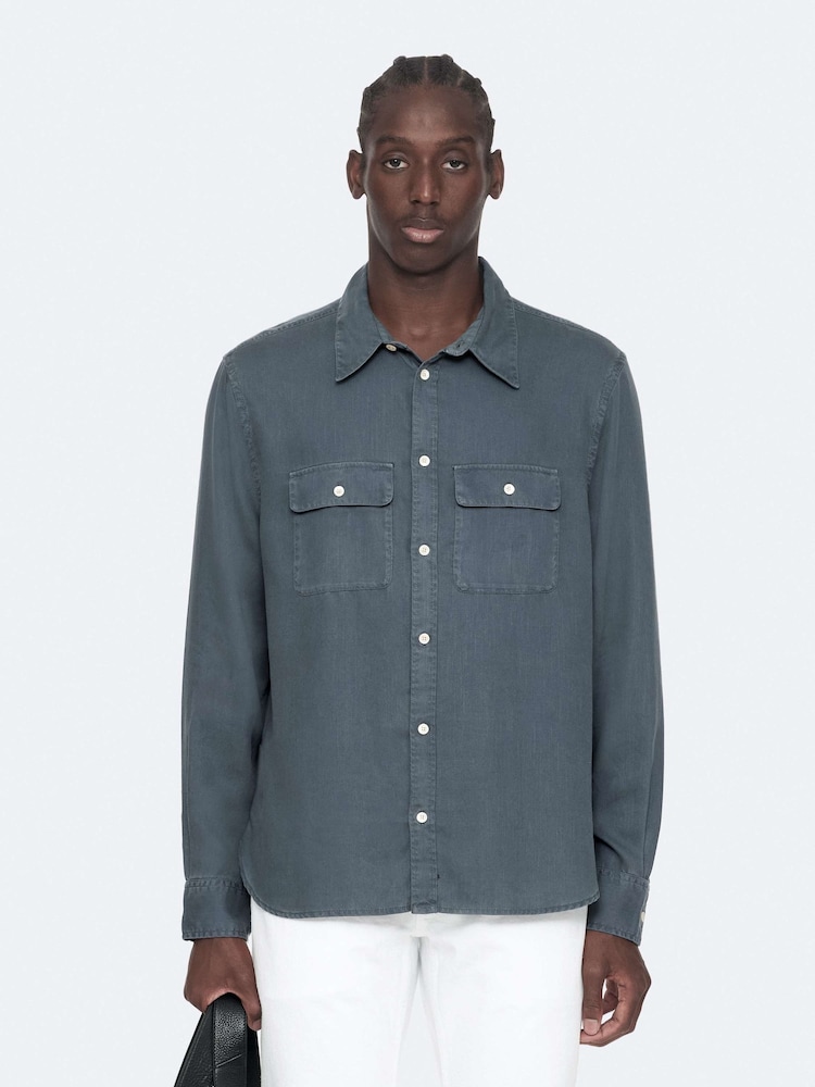 AllSaints Blue Bond Long Sleeve Shirt - Image 1 of 8