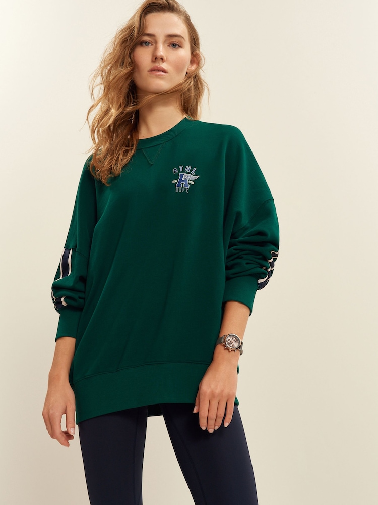 Grün - Sweatshirt mit Rundhalsausschnitt, Grafik und Seitenstreifen - Bild 1 von 6