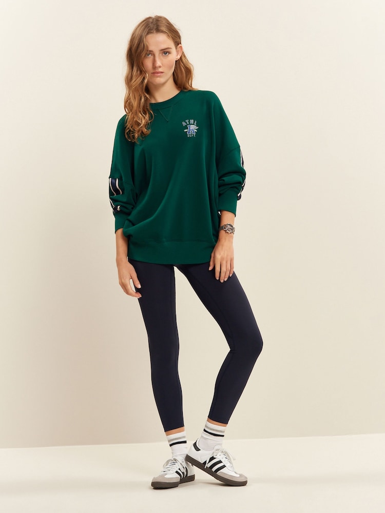 Grün - Sweatshirt mit Rundhalsausschnitt, Grafik und Seitenstreifen - Bild 2 von 6