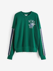 Grün - Sweatshirt mit Rundhalsausschnitt, Grafik und Seitenstreifen - Bild 5 von 6
