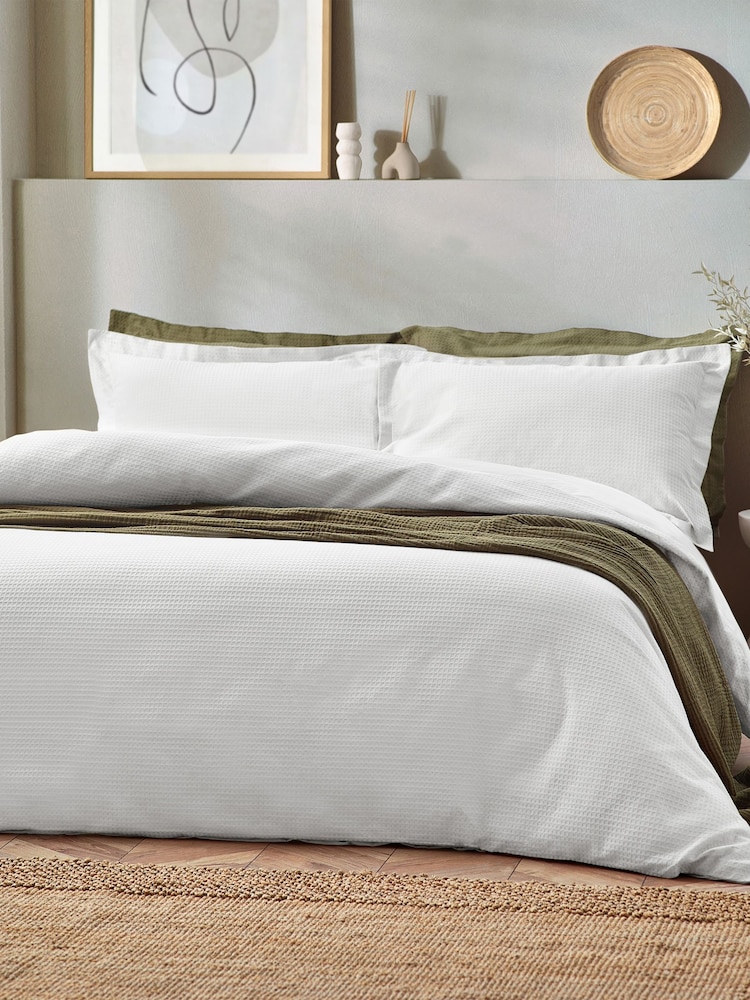 Yard White Waffle Textured 100% Cotton Duvet Cover Set - Image 1 of 5