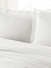 Yard White Waffle Textured 100% Cotton Duvet Cover Set - Image 4 of 5