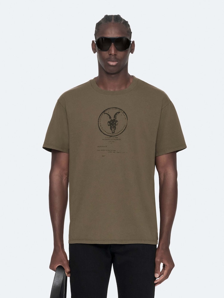 AllSaints Brown Tier Short Sleeve Crew Neck T-Shirt - Image 1 of 8