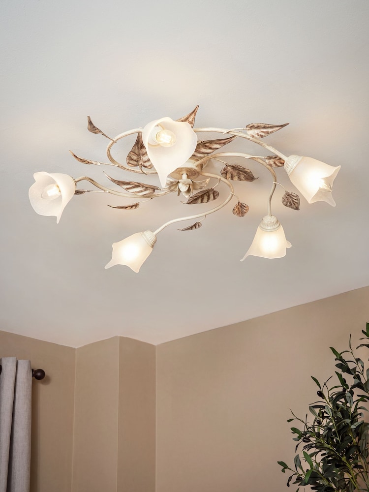 Visconte by BHS Ivory/ Brown Leaves Siena 5 Light Ceiling Light - Image 1 of 6 Visconte by BHS Ivory/ Brown Leaves Siena 5 Light Ceiling Light - Image 1 of 6