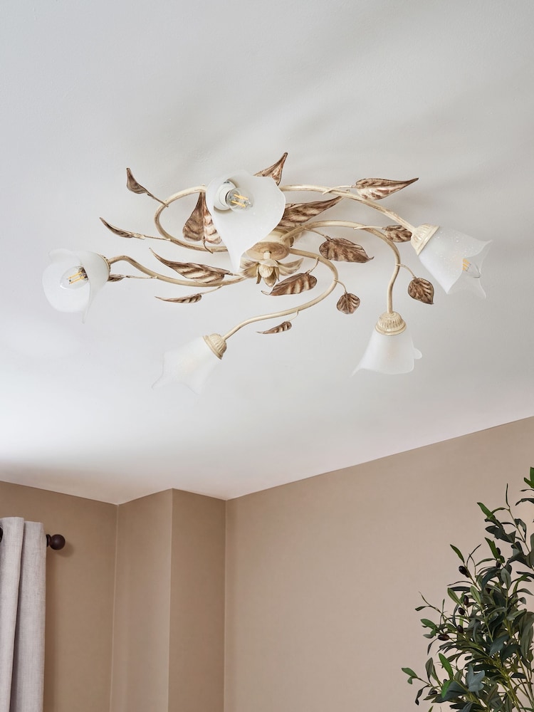 Visconte by BHS Ivory/ Brown Leaves Siena 5 Light Ceiling Light - Image 2 of 6 Visconte by BHS Ivory/ Brown Leaves Siena 5 Light Ceiling Light - Image 2 of 6