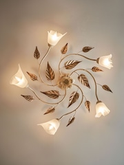 Visconte by BHS Ivory/ Brown Leaves Siena 5 Light Ceiling Light - Image 3 of 6