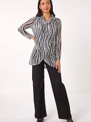 Roman Black Wavy Linear Print Cowl Neck Tunic - Image 1 of 5