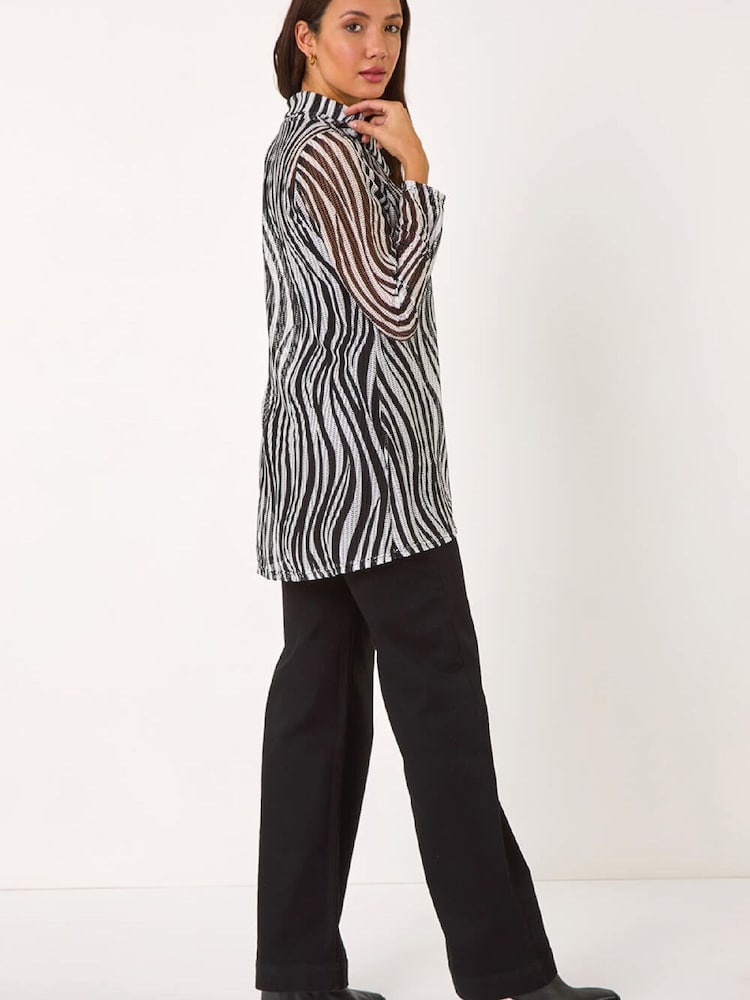 Roman Black Wavy Linear Print Cowl Neck Tunic - Image 2 of 5