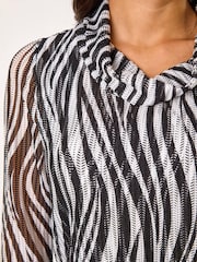 Roman Black Wavy Linear Print Cowl Neck Tunic - Image 5 of 5