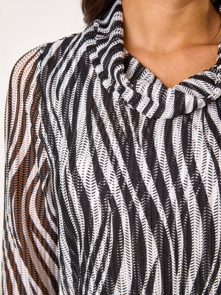 Roman Black Wavy Linear Print Cowl Neck Tunic - Image 5 of 5