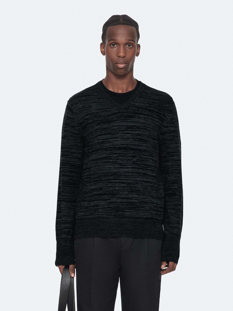 AllSaints Black Beton V-Neck Jumper - Image 1 of 8