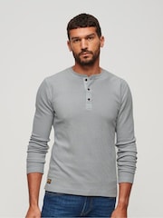 Superdry Light Grey Waffle Long Sleeve Henley Top - Image 1 of 6