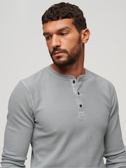 Superdry Light Grey Waffle Long Sleeve Henley Top - Image 3 of 6
