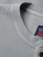 Superdry Light Grey Waffle Long Sleeve Henley Top - Image 5 of 6