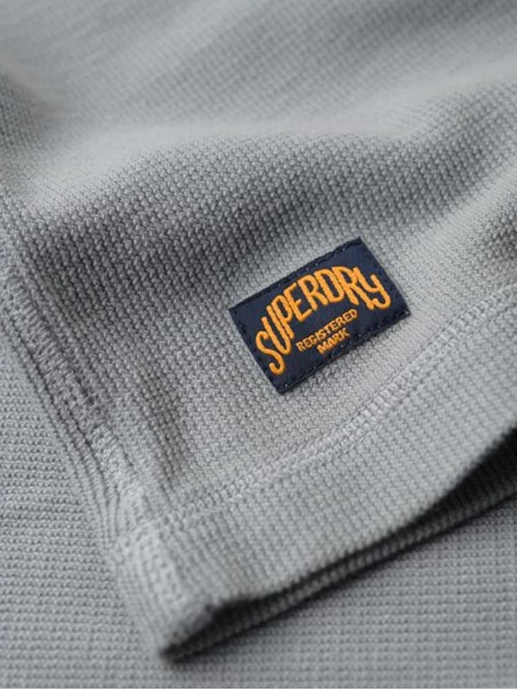 Superdry Light Grey Waffle Long Sleeve Henley Top - Image 6 of 6