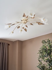 Visconte by BHS Ivory/ Brown Leaves Siena 6 lt Oval Ceiling Light - Image 1 of 6