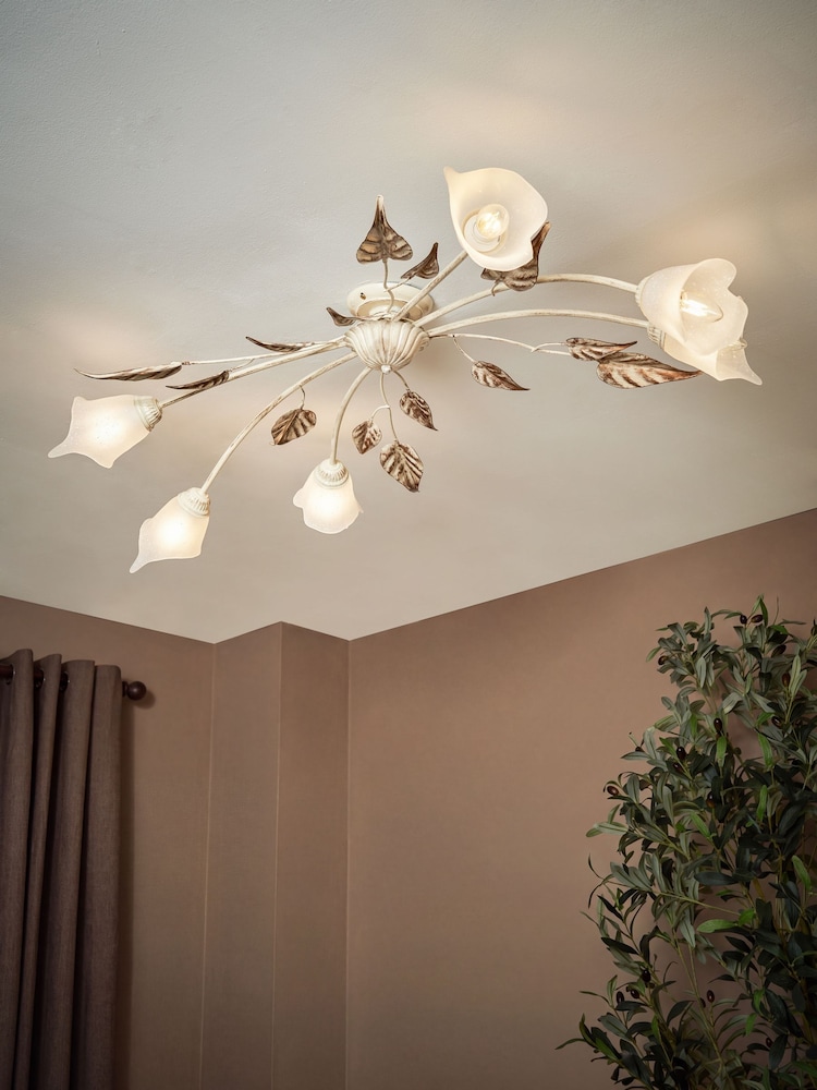 Visconte by BHS Ivory/ Brown Leaves Siena 6 lt Oval Ceiling Light - Image 2 of 6 Visconte by BHS Ivory/ Brown Leaves Siena 6 lt Oval Ceiling Light - Image 2 of 6