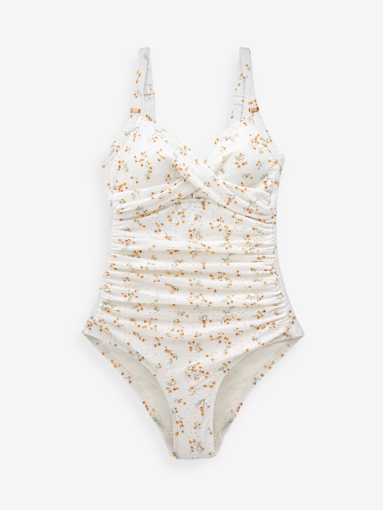 White Floral Broderie Tummy Control Swimsuit - Image 6 of 6