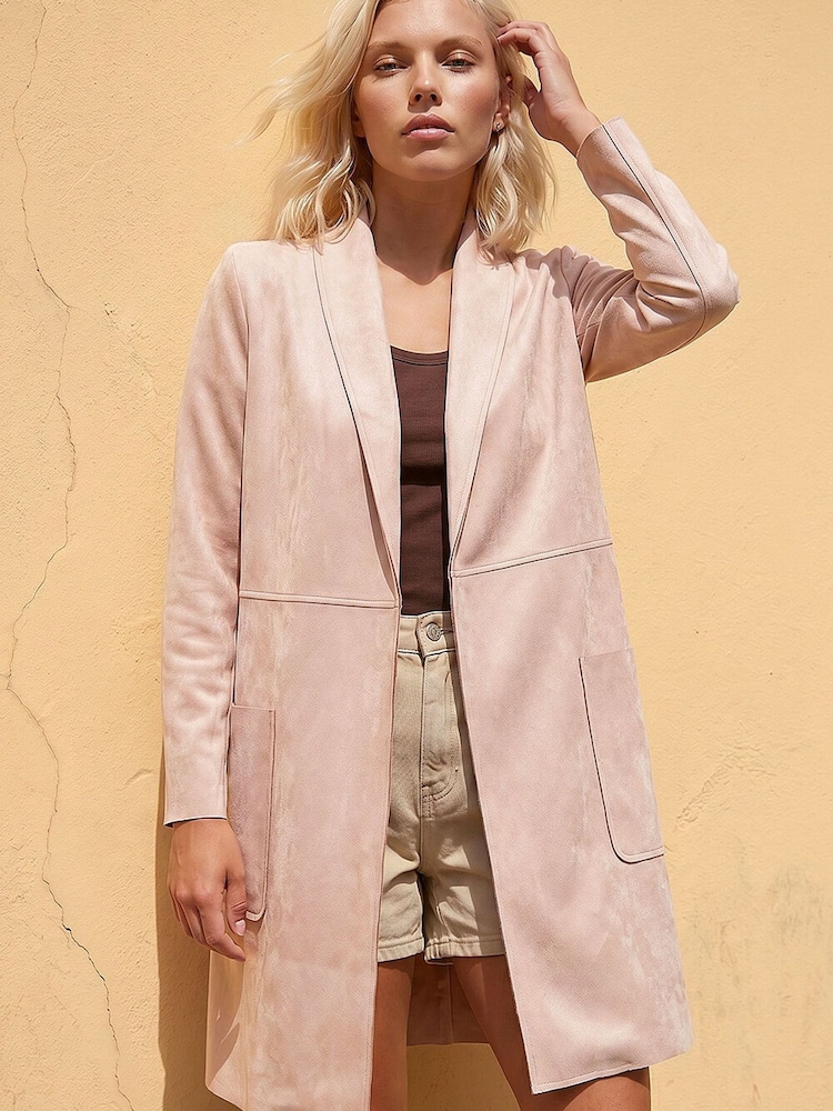 Roman Pink Petite Faux Suede Pocket Jacket - Image 1 of 4