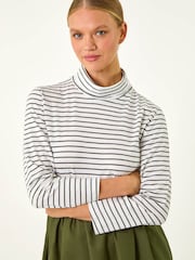 Roman Green Contrast Stripe High Neck Smock Dress - Image 4 of 5