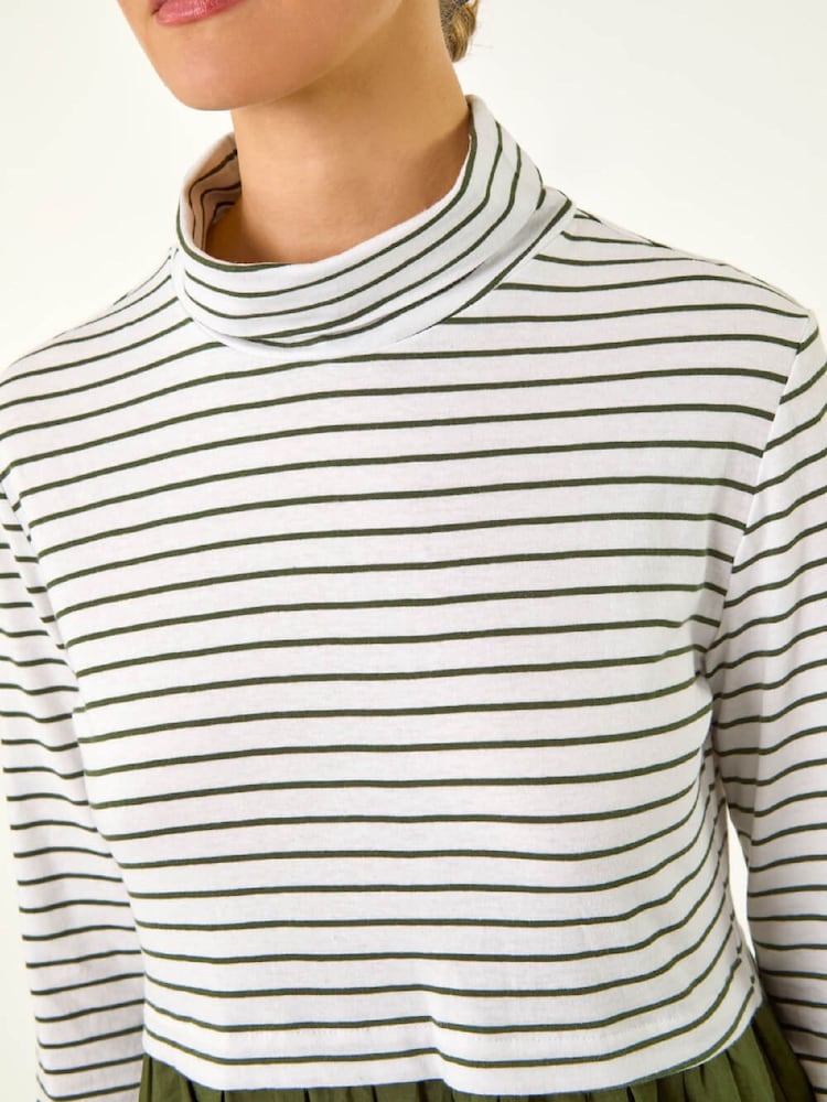 Roman Green Contrast Stripe High Neck Smock Dress - Image 5 of 5 Roman Green Contrast Stripe High Neck Smock Dress - Image 5 of 5