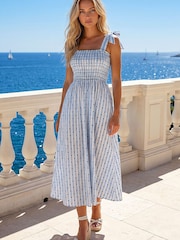 Roman Blue Shirred Tie Dress - Image 3 of 4