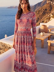 Roman Red Zig Zag Print Midi Dress - Image 1 of 4