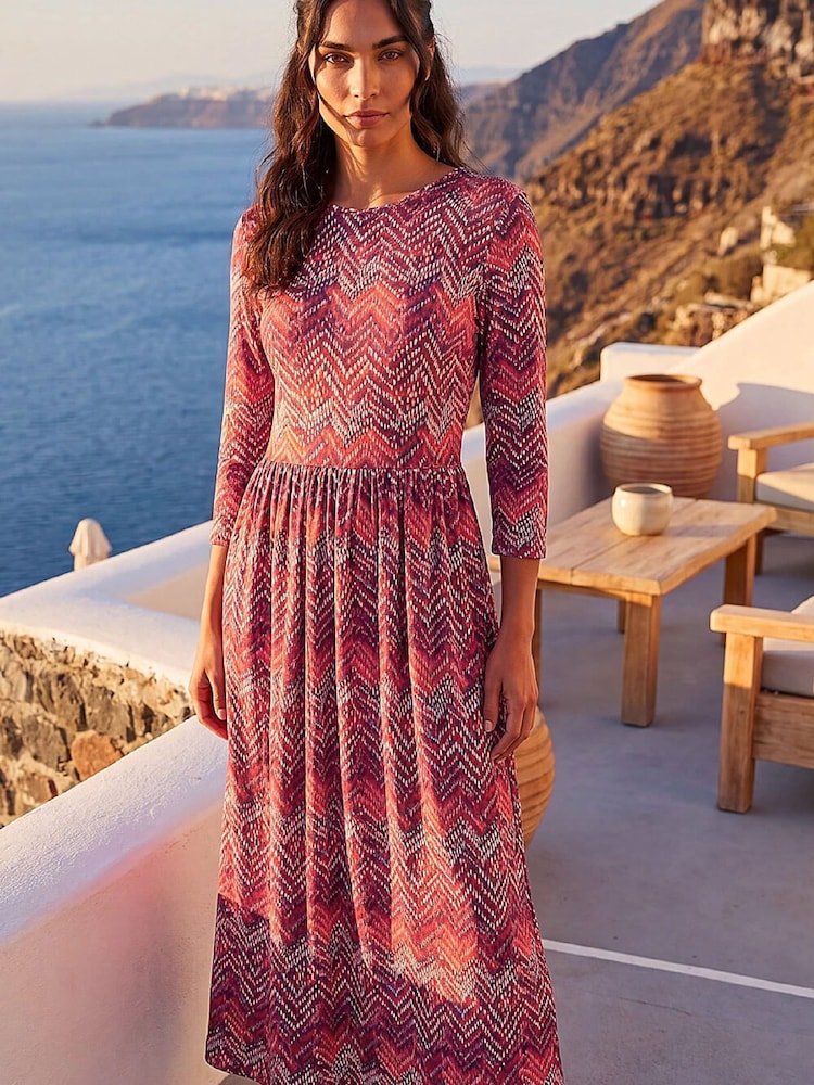 Roman Red Zig Zag Print Midi Dress - Image 1 of 4