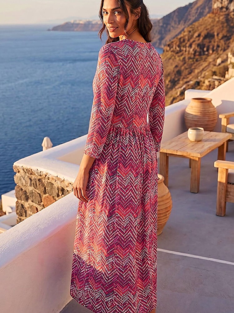 Roman Red Zig Zag Print Midi Dress - Image 2 of 4